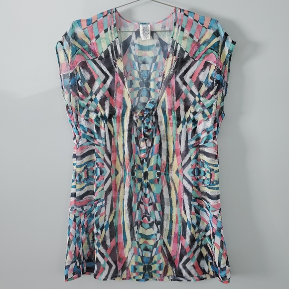 New BECCA Multi-color Print Tunic Cover-up Size M/L - Picture 1 of 5